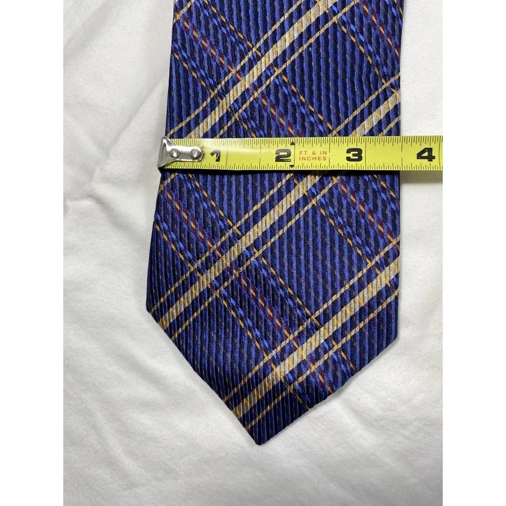 JHANE BARNES 100% Silk Necktie‎ Hand Made In ITALY Blue Beige Plaid EUC